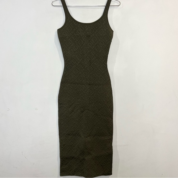 Fendi x Skims embossed olive green Illinois Midi dress size 38 (US 2) - Picture 3 of 14
